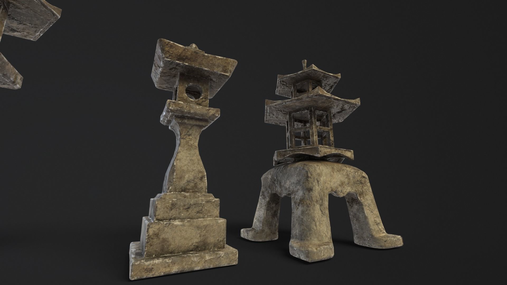 Forest Grey Stone Japanese Lanterns Low-poly 3D model_16