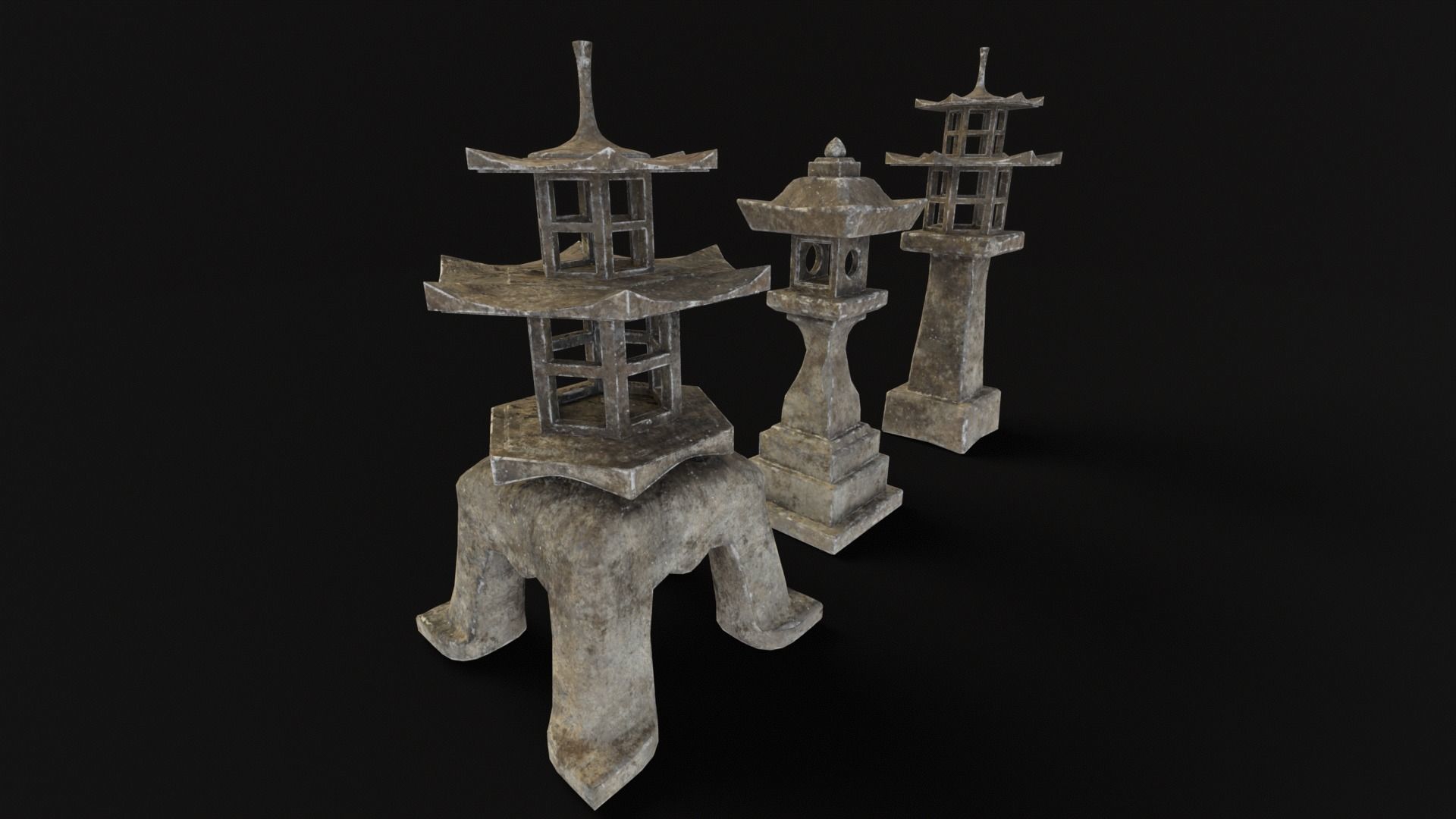 Forest Grey Stone Japanese Lanterns Low-poly 3D model_8