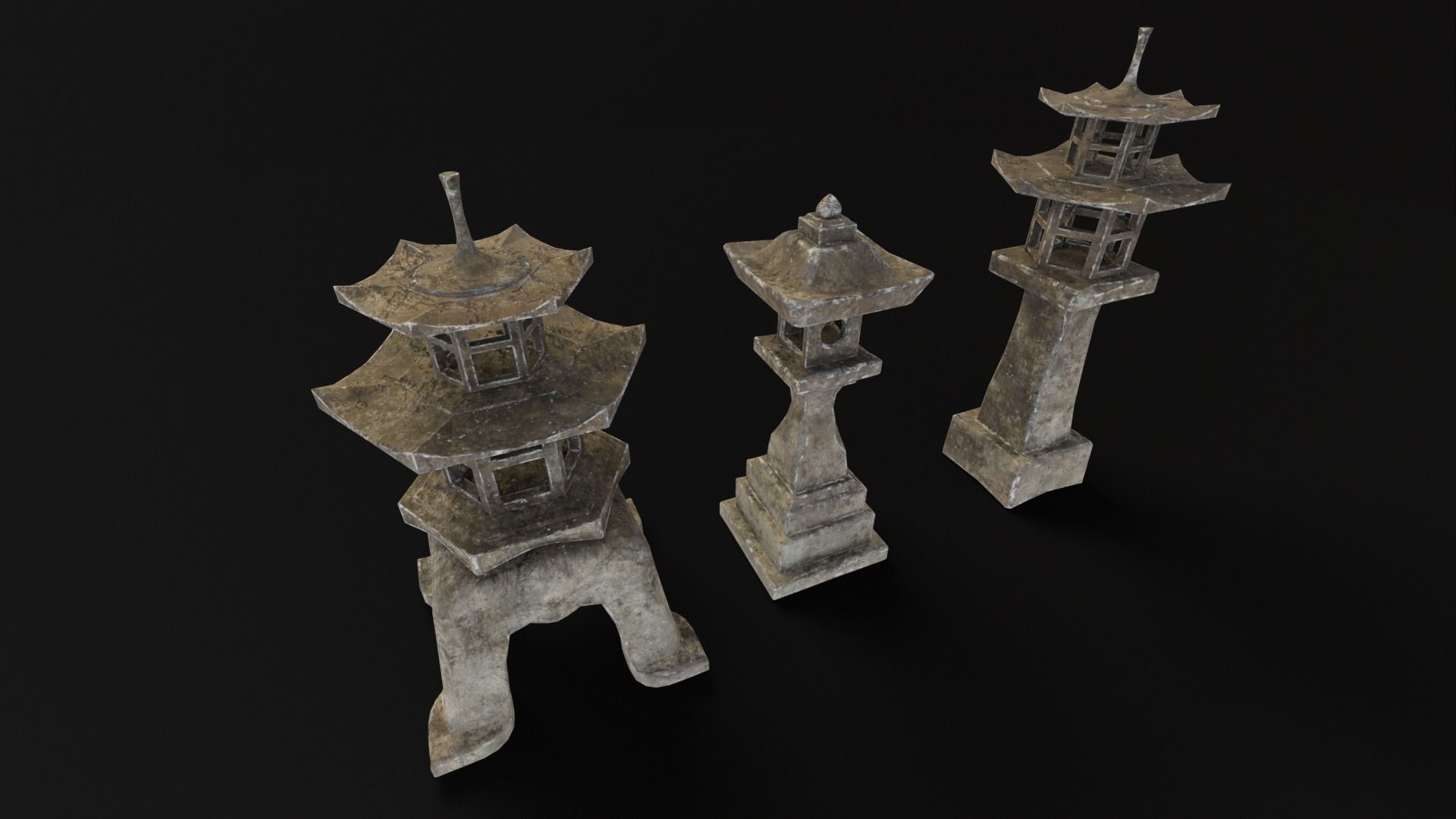 Forest Grey Stone Japanese Lanterns Low-poly 3D model_6