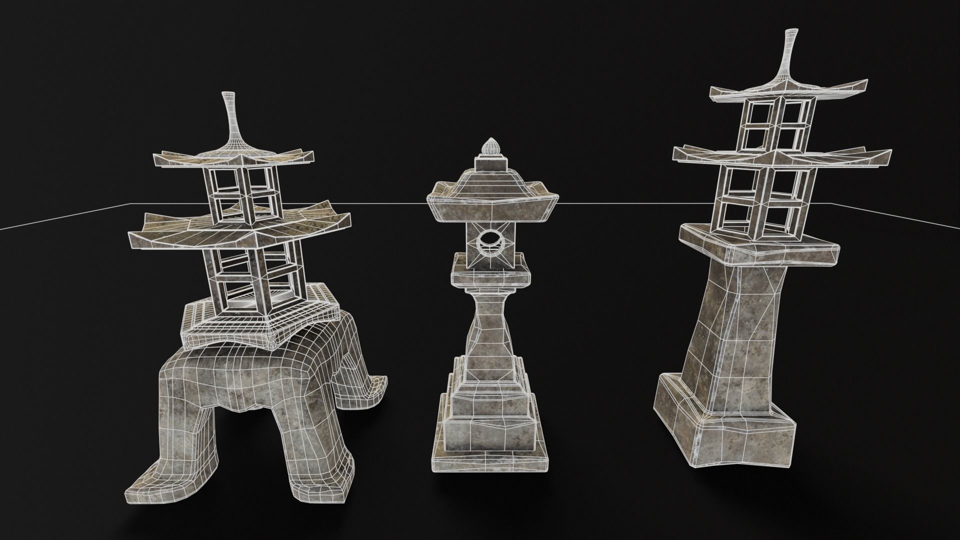Forest Grey Stone Japanese Lanterns Low-poly 3D model_3