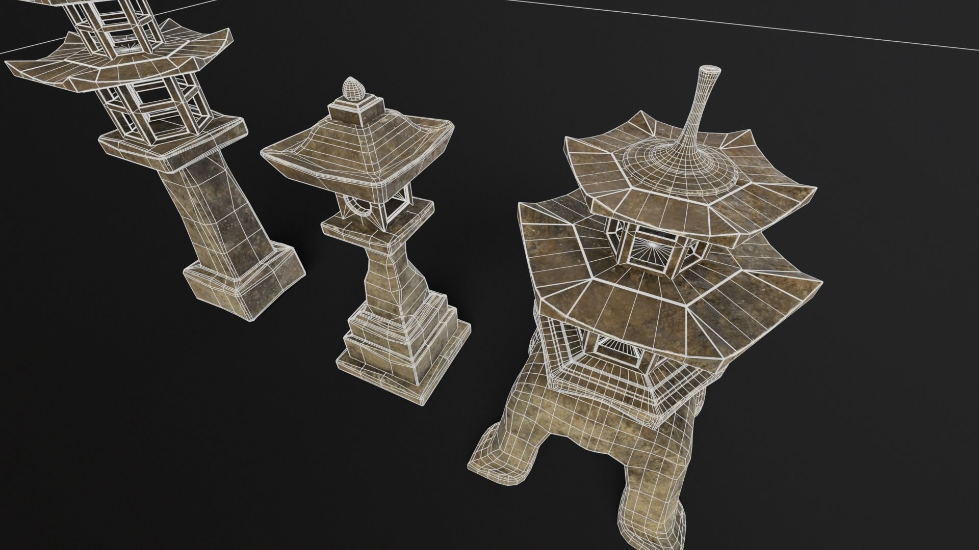 Forest Grey Stone Japanese Lanterns Low-poly 3D model_15