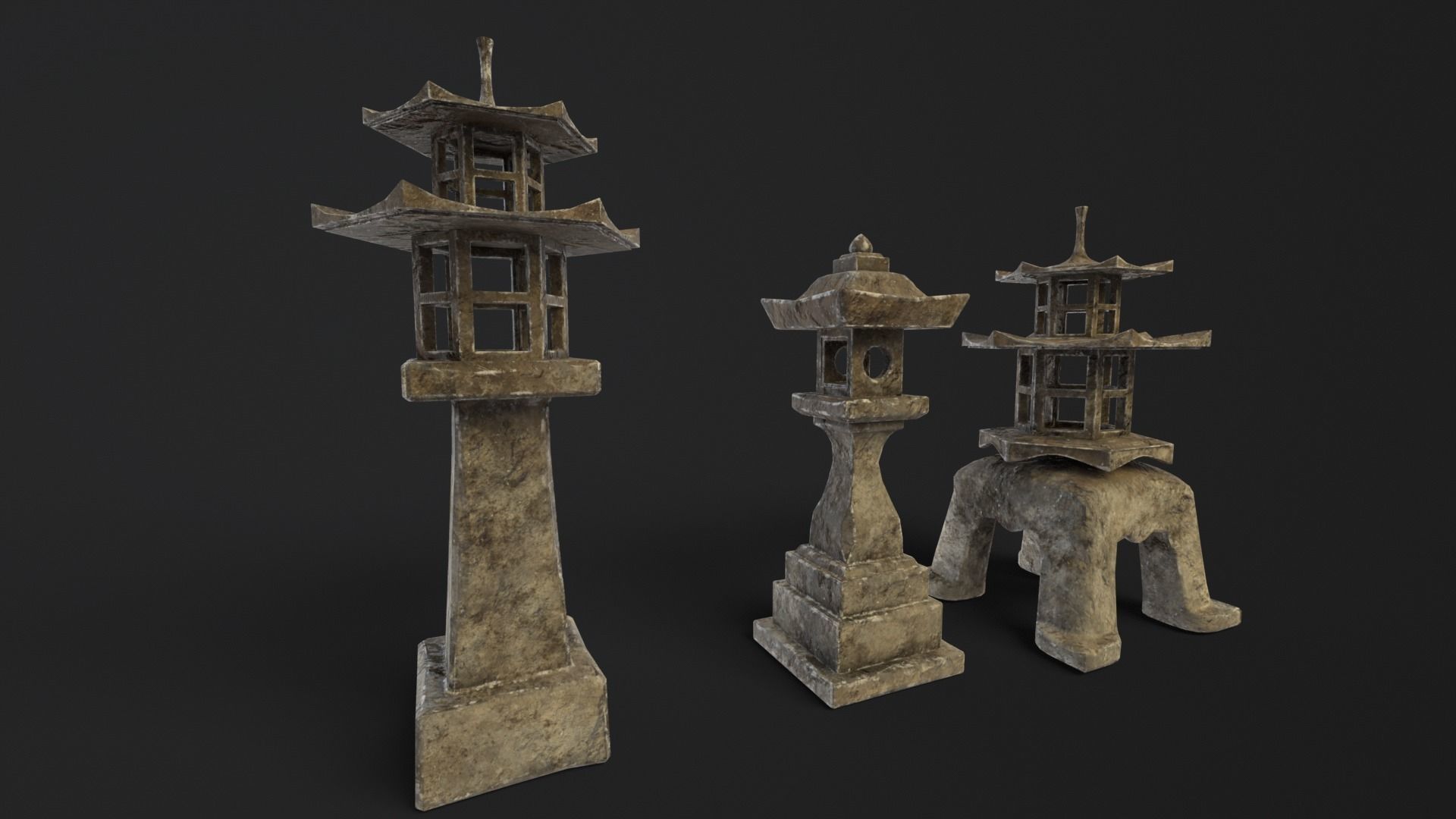 Forest Grey Stone Japanese Lanterns Low-poly 3D model_18