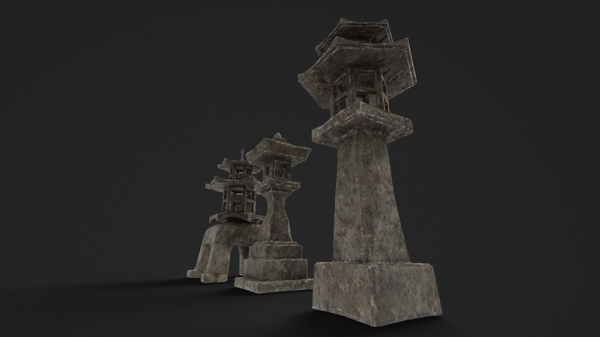 Forest Grey Stone Japanese Lanterns Low-poly 3D model_20