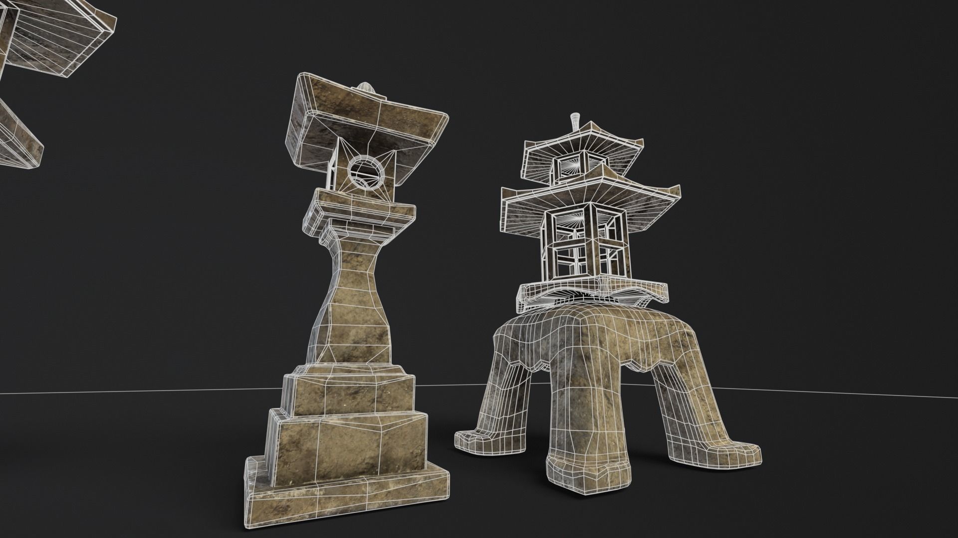 Forest Grey Stone Japanese Lanterns Low-poly 3D model_17