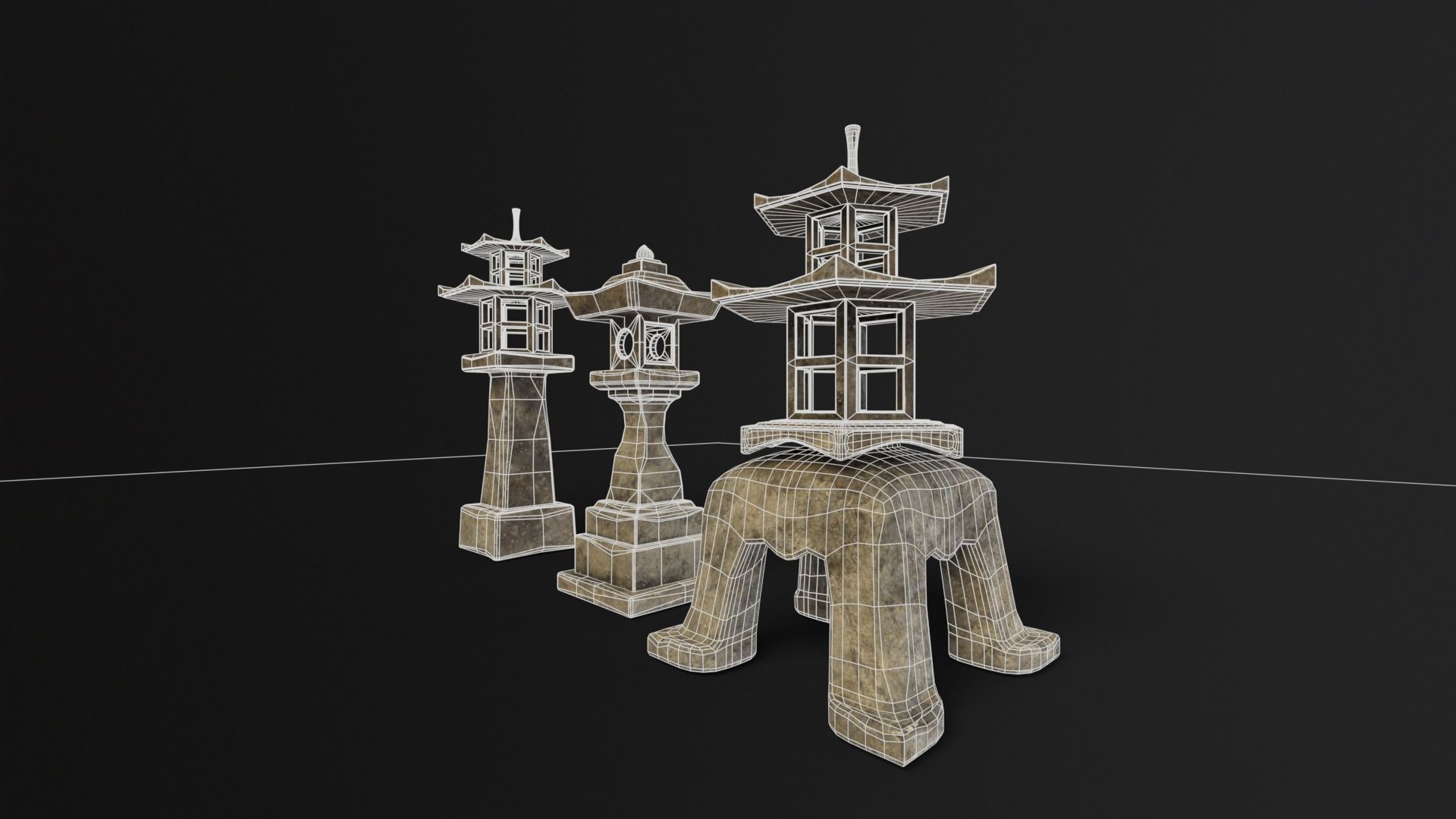 Forest Grey Stone Japanese Lanterns Low-poly 3D model_13