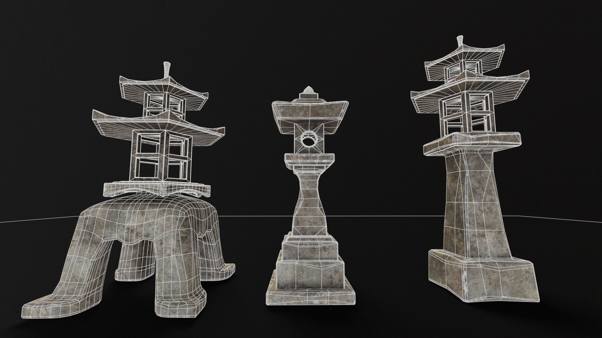 Forest Grey Stone Japanese Lanterns Low-poly 3D model_5