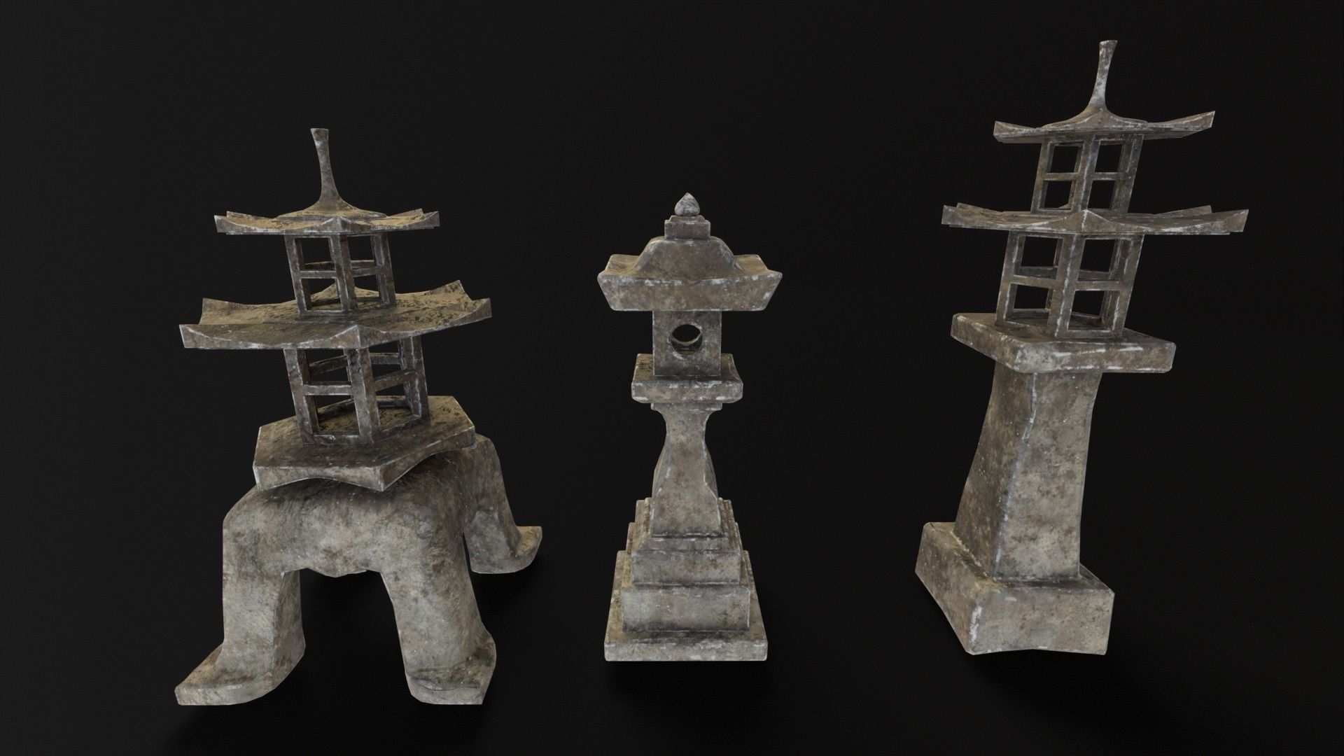 Forest Grey Stone Japanese Lanterns Low-poly 3D model_2