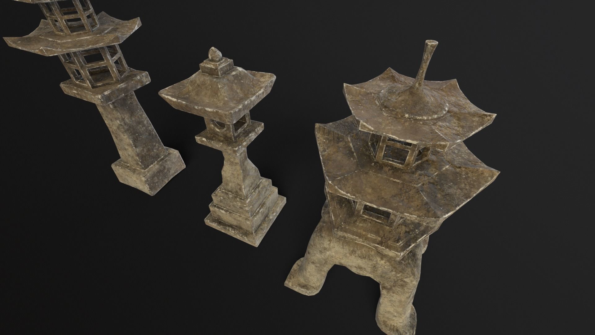 Forest Grey Stone Japanese Lanterns Low-poly 3D model_14