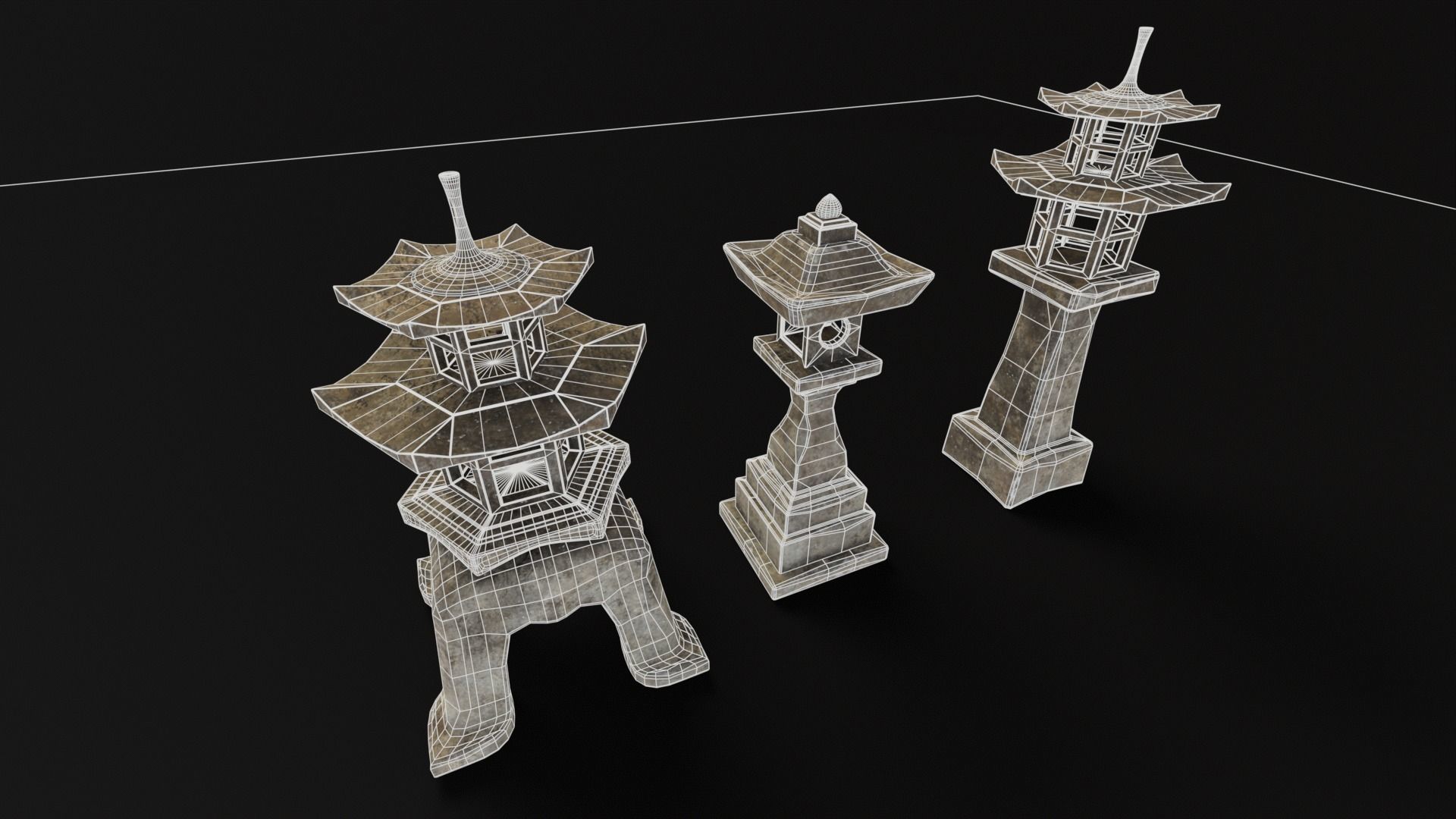 Forest Grey Stone Japanese Lanterns Low-poly 3D model_7
