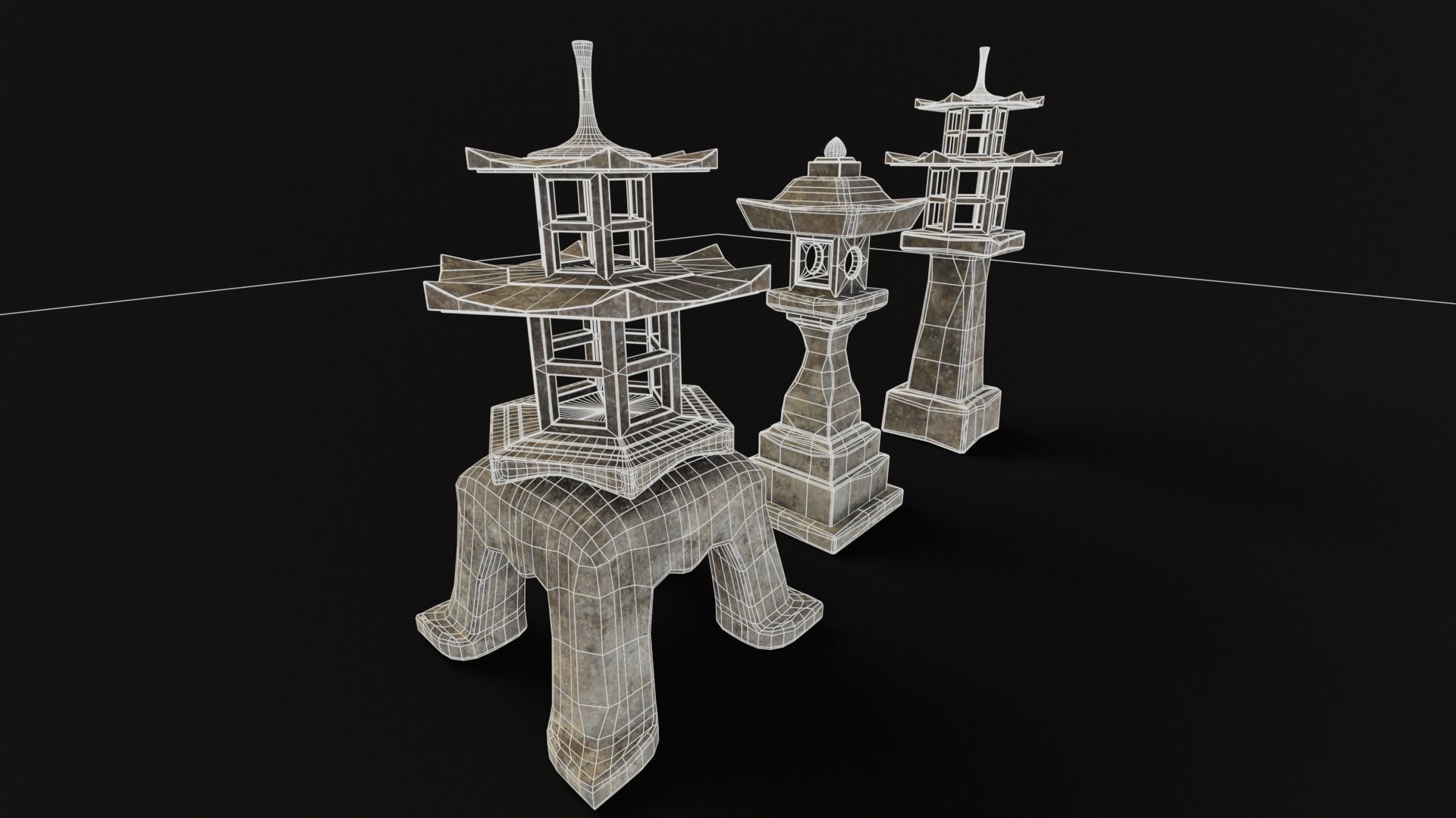 Forest Grey Stone Japanese Lanterns Low-poly 3D model_9