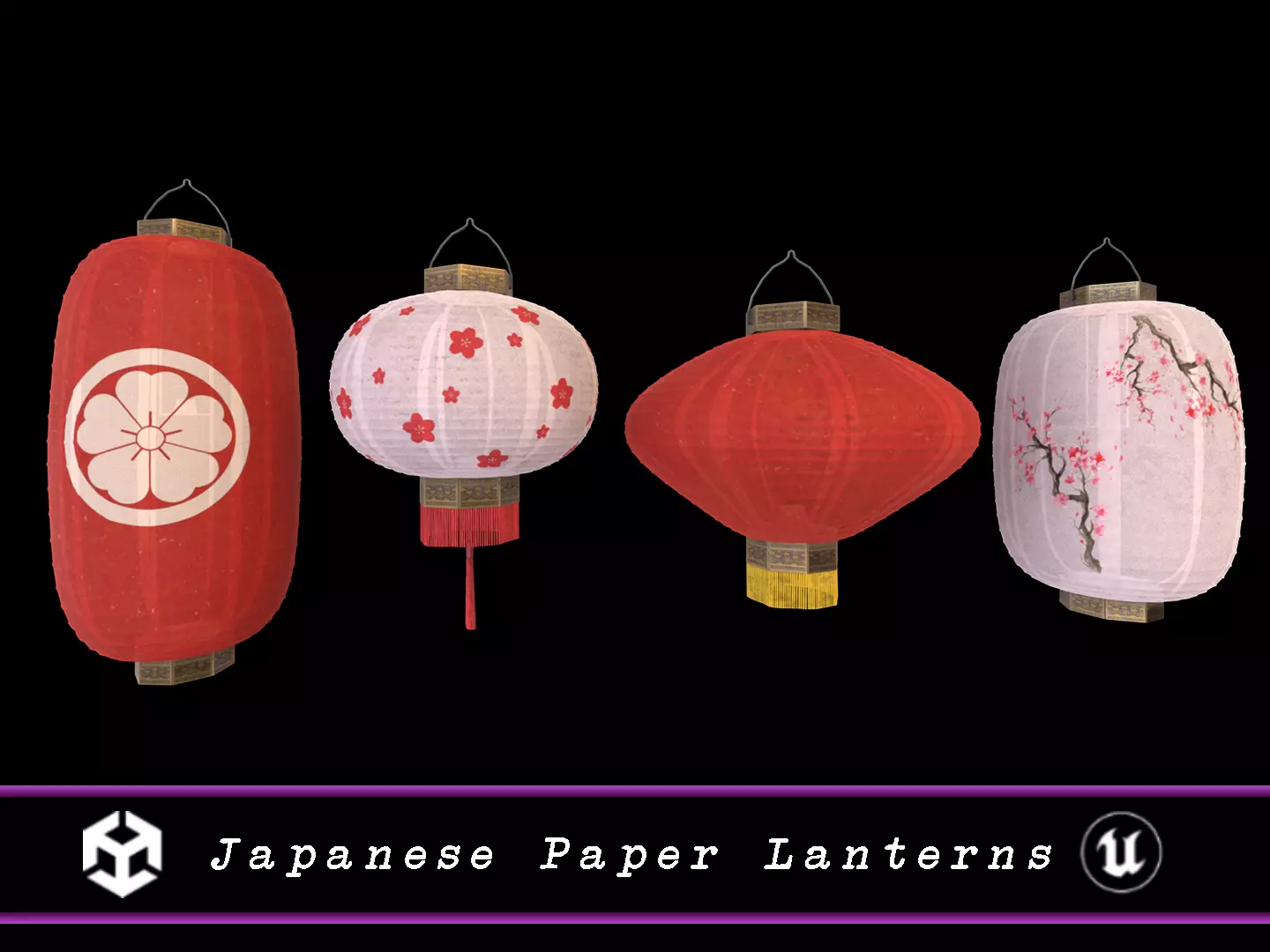 Japanese Paper Lanterns Low-poly 3D model