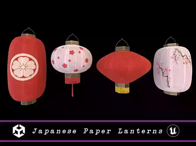 Japanese Paper Lanterns Low-poly 3D model