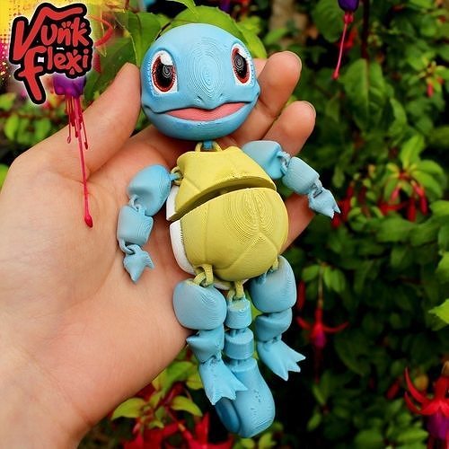 Pokemon Squirtle Flexi Print In Place plus figure and keychain Free 3D print model