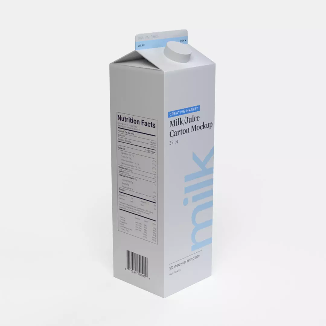 32oz Milk or Juice Carton with Fluted Screw Cap Lid 3D model