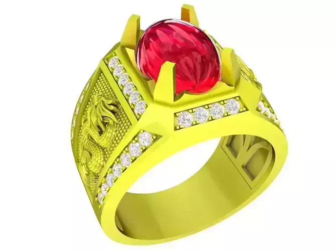 7930 oval ruby dragon pattern men ring 3D print model