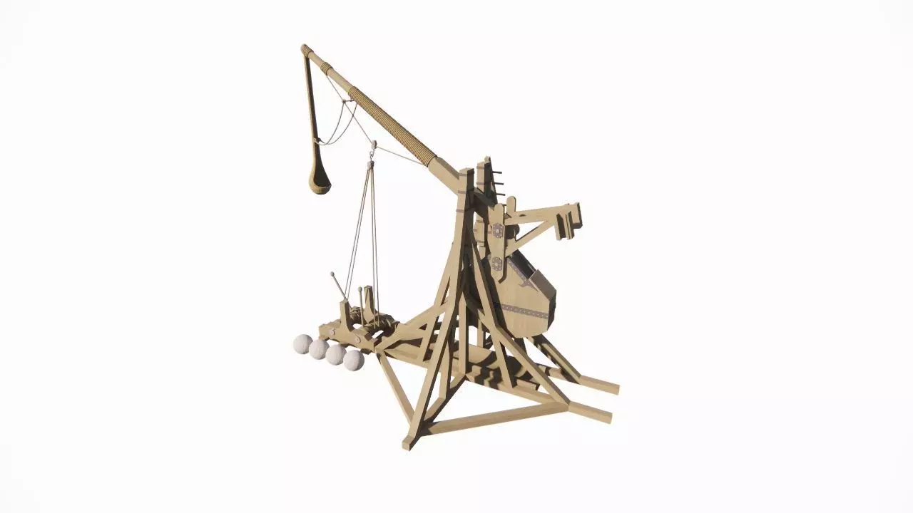 Medieval Catapult 3D model_0