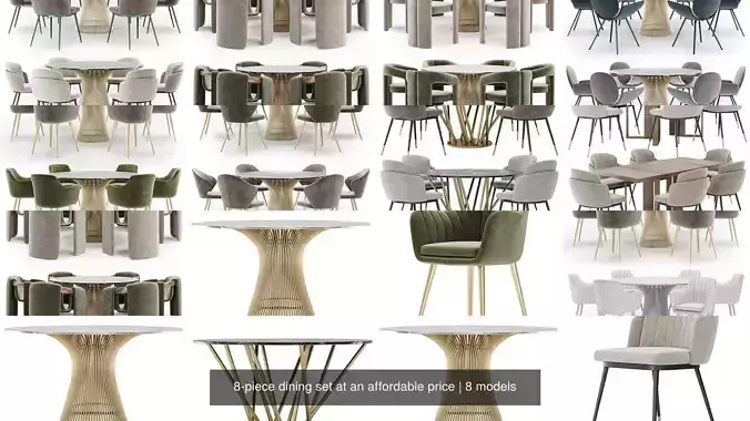 8-piece dining set at an affordable price 3D Model Collection