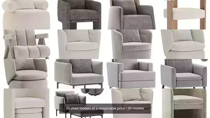 20 chair models at a reasonable price 3D Model Collection