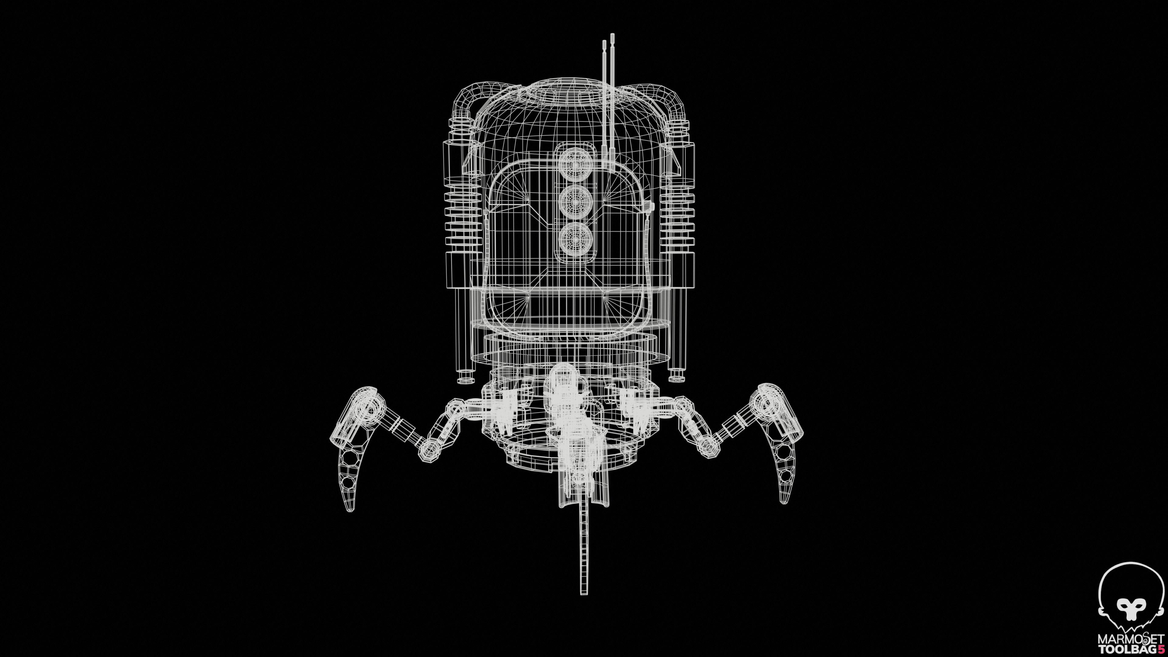 Spider Bot with four robotic Limbs Low-poly 3D model_5