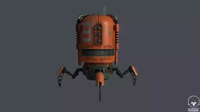 Spider Bot with four robotic Limbs Low-poly 3D model