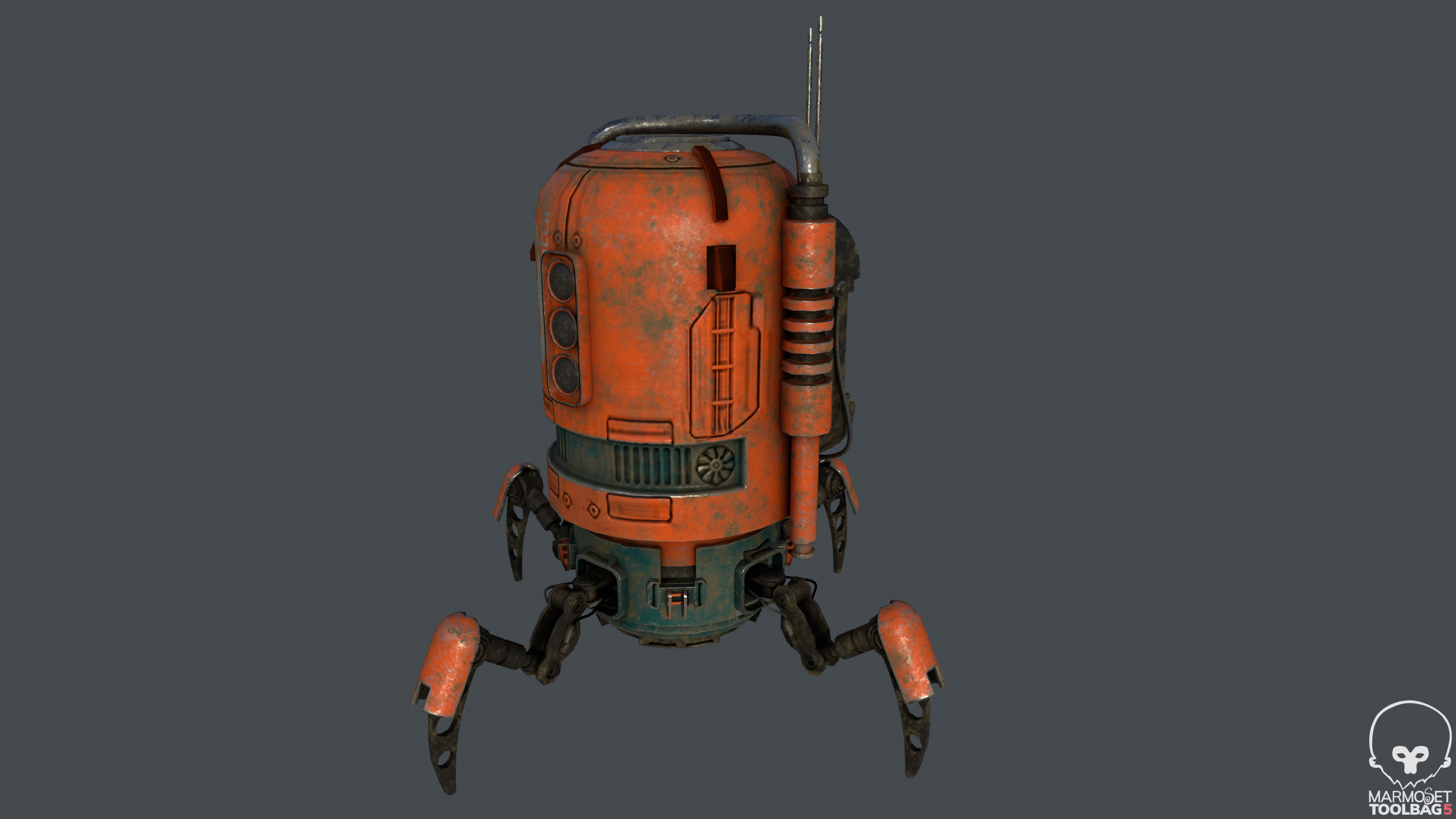 Spider Bot with four robotic Limbs Low-poly 3D model_8