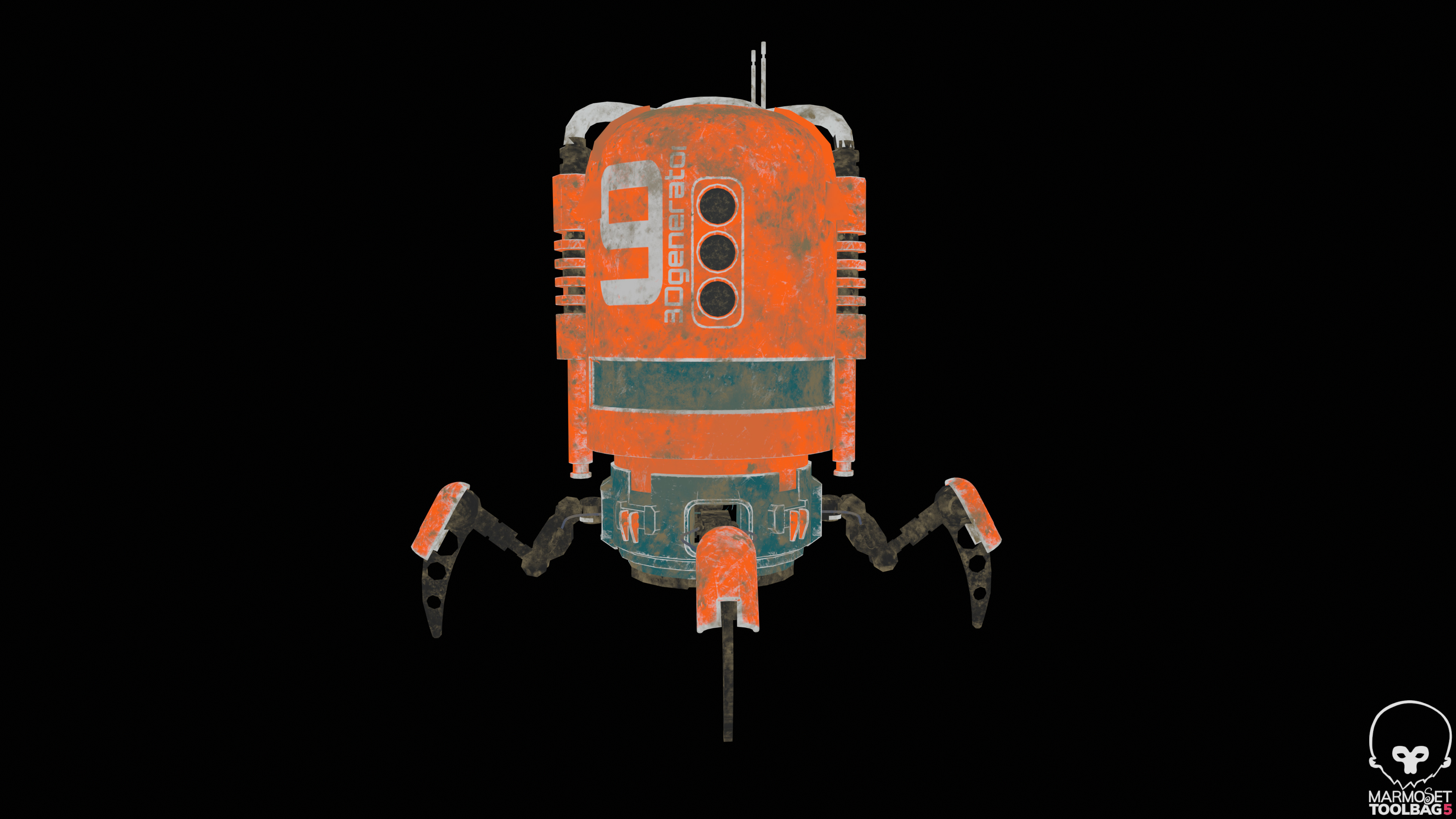 Spider Bot with four robotic Limbs Low-poly 3D model_2