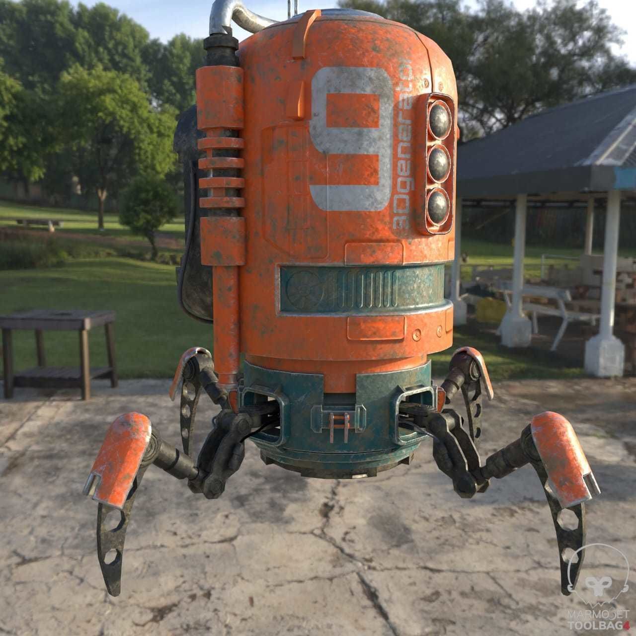 Spider Bot with four robotic Limbs Low-poly 3D model_6