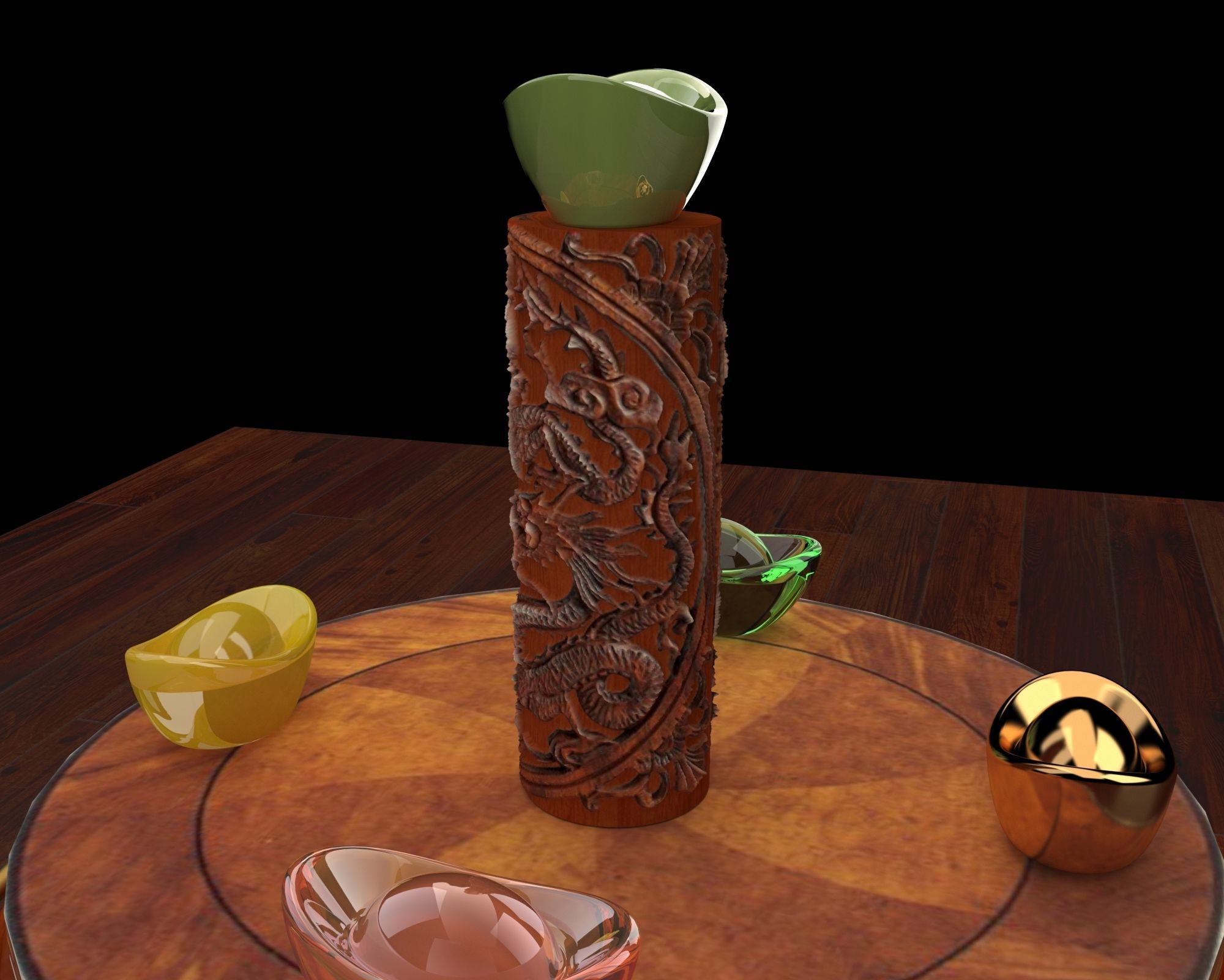 Chinese dragon carving pattern  3D model_1