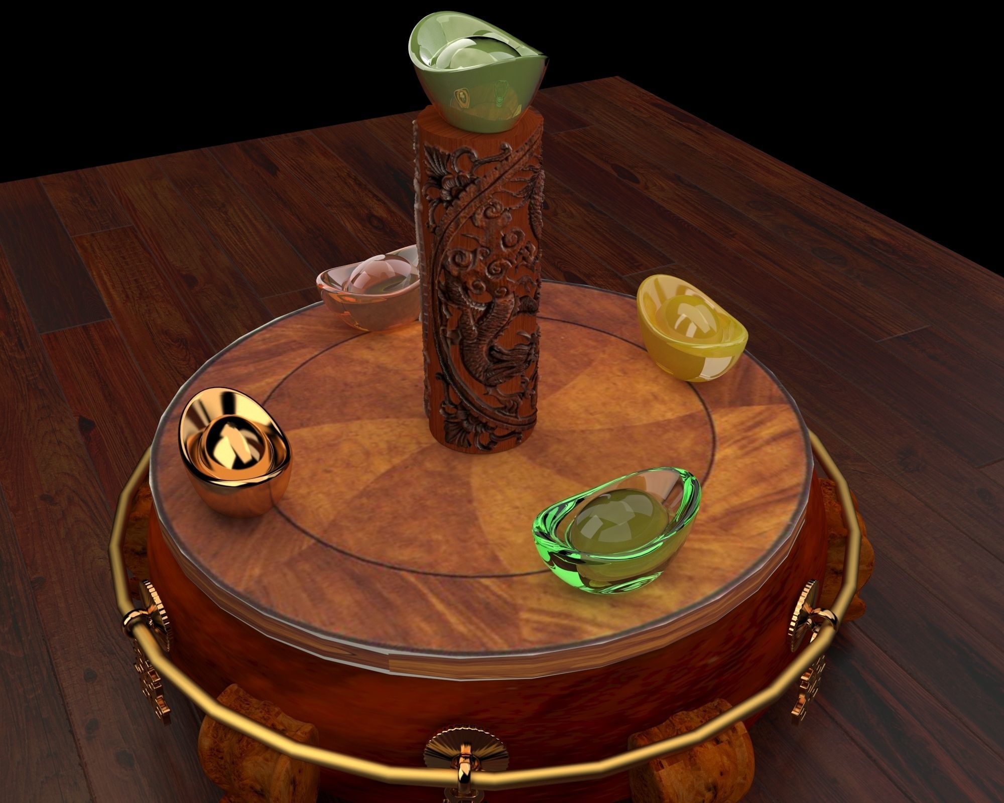 Chinese dragon carving pattern  3D model_3