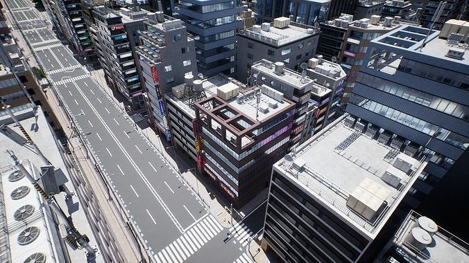 Japanese City - Midtown Environment Low-poly 3D model 3