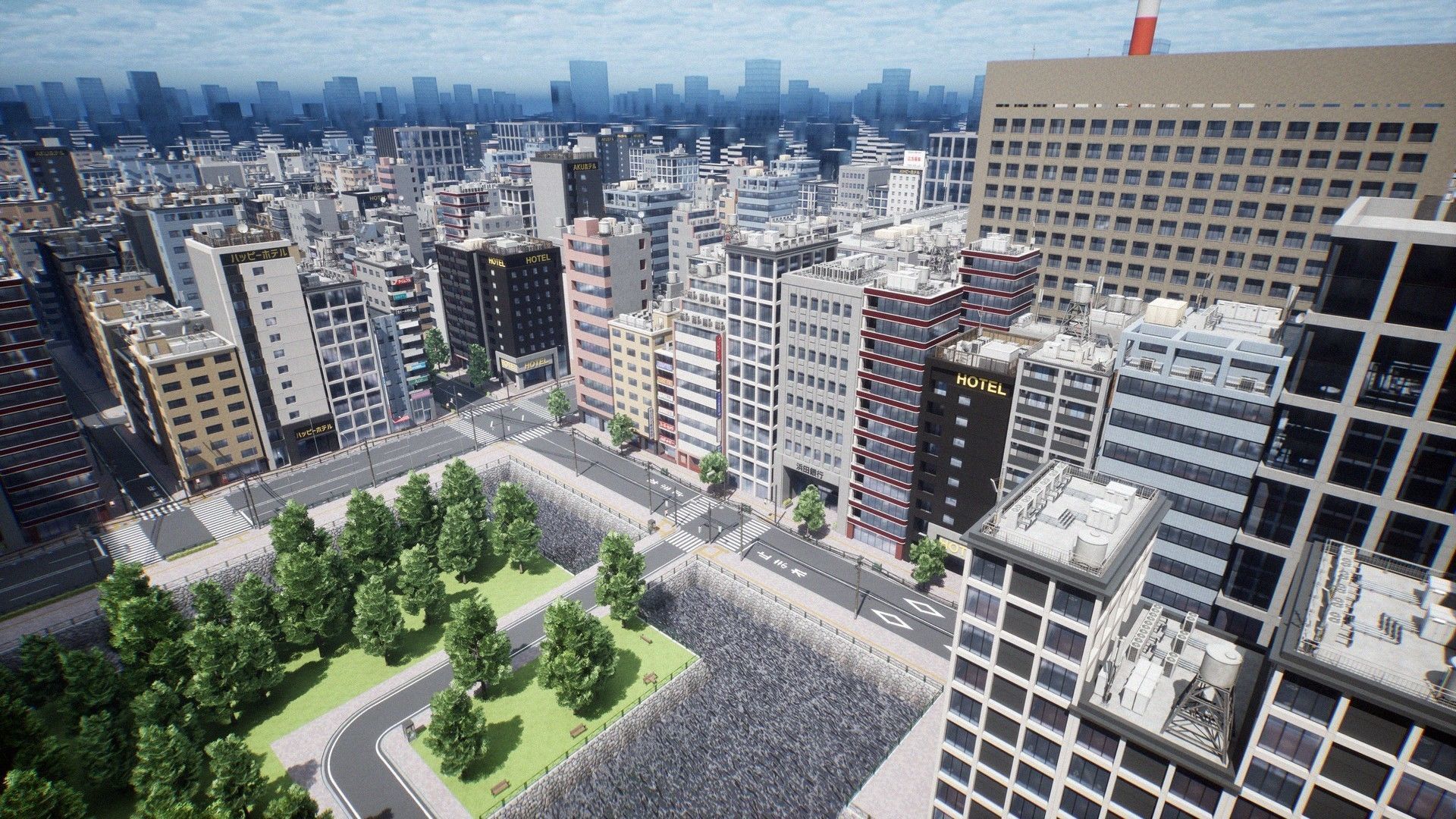 Japanese City - Midtown Environment Low-poly 3D model_0
