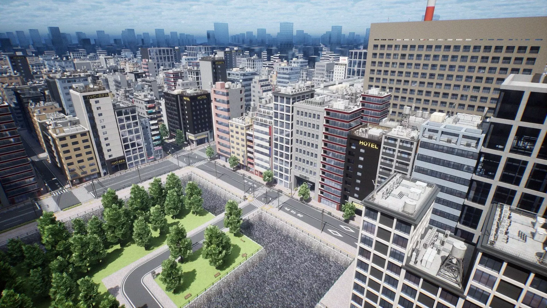 Japanese City - Midtown Environment Low-poly 3D model_0