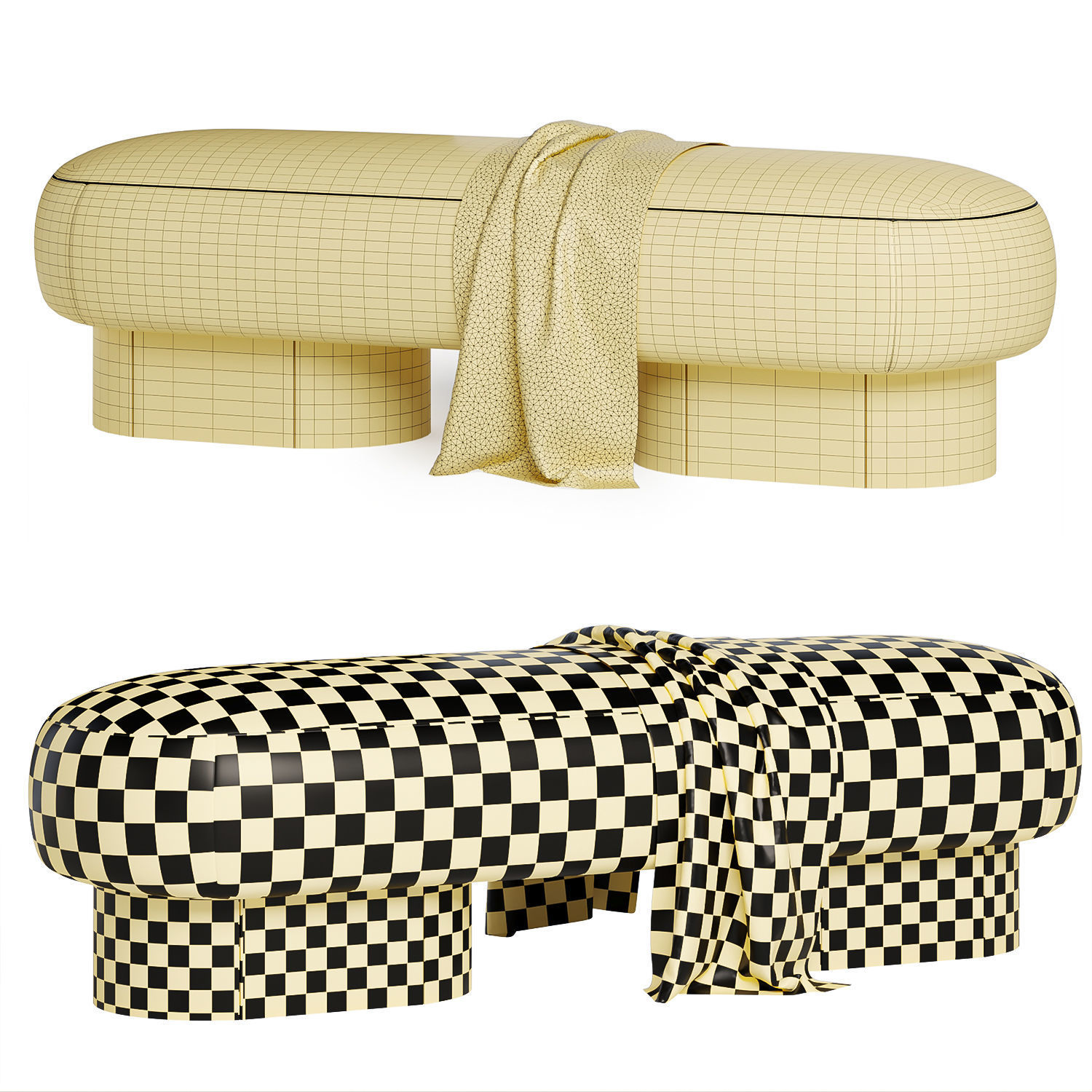 Jacory Bouble Fabric Upholstered Bench 3D model_6