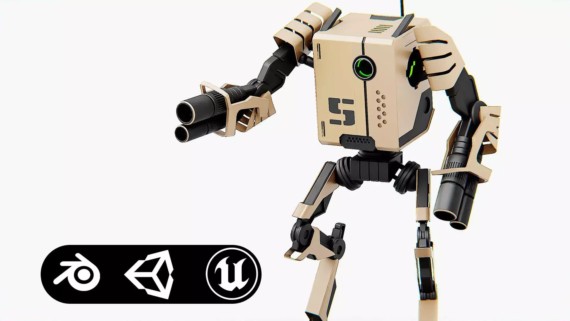 MILITARY DROID K-800 Rigged for Unreal Engine - Unity - MIXAMO 3D model_0