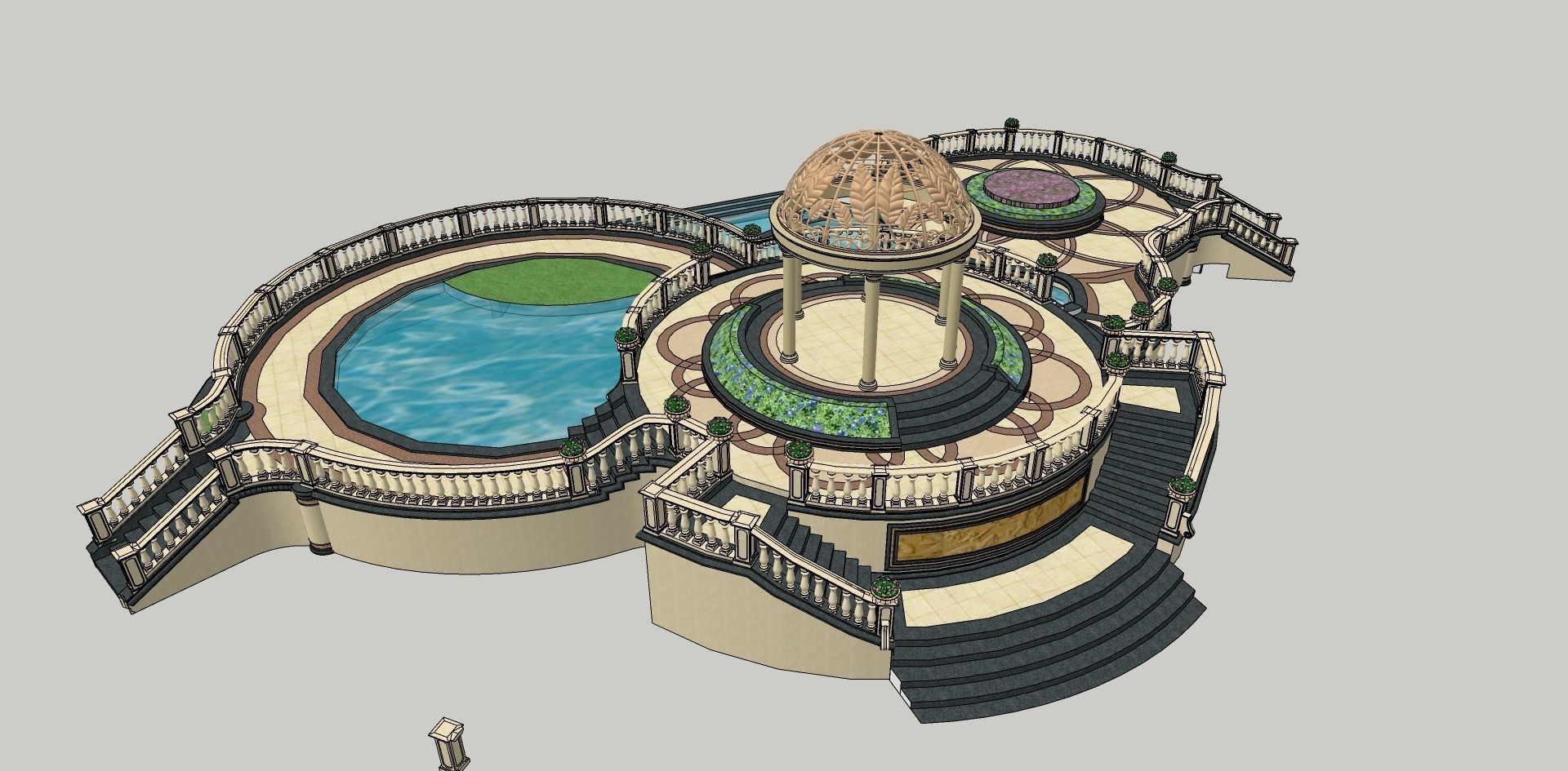 classical outdoor theme park with fountain sketchup model 3D model_3