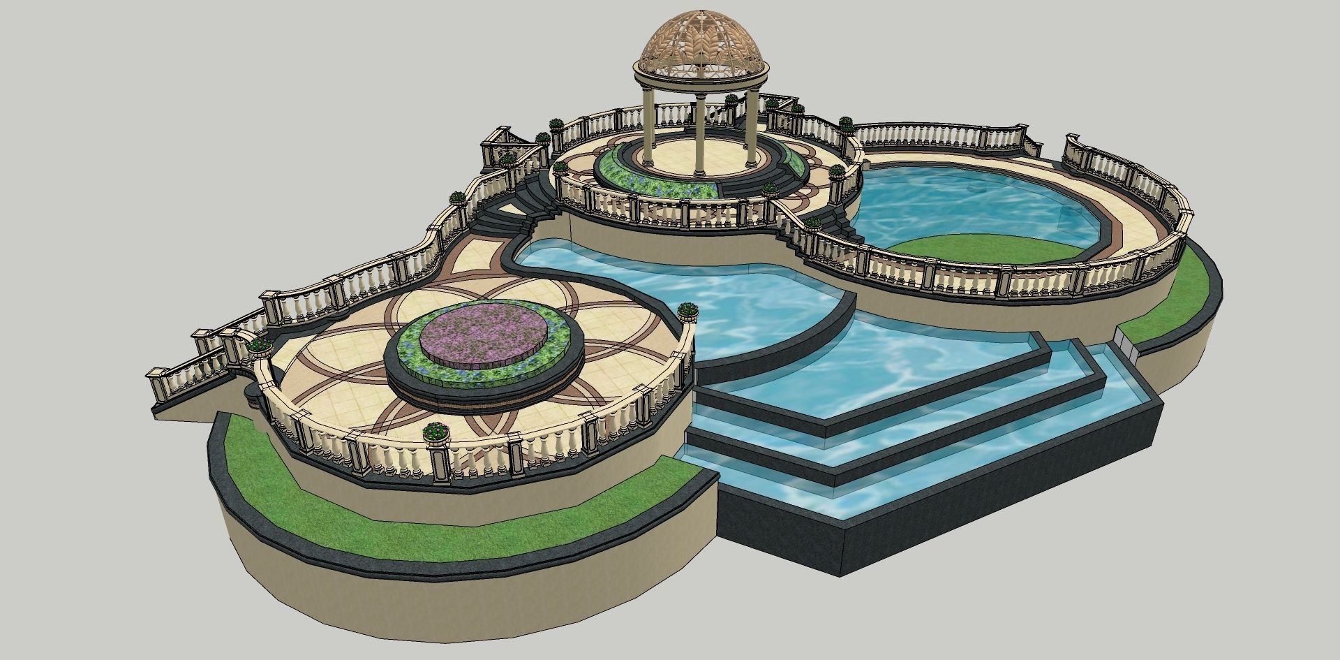 classical outdoor theme park with fountain sketchup model 3D model_1