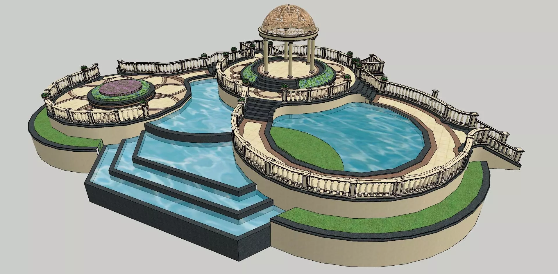 classical outdoor theme park with fountain sketchup model 3D model_0