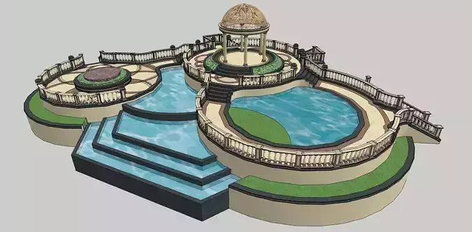 classical outdoor theme park with fountain sketchup model 3D model
