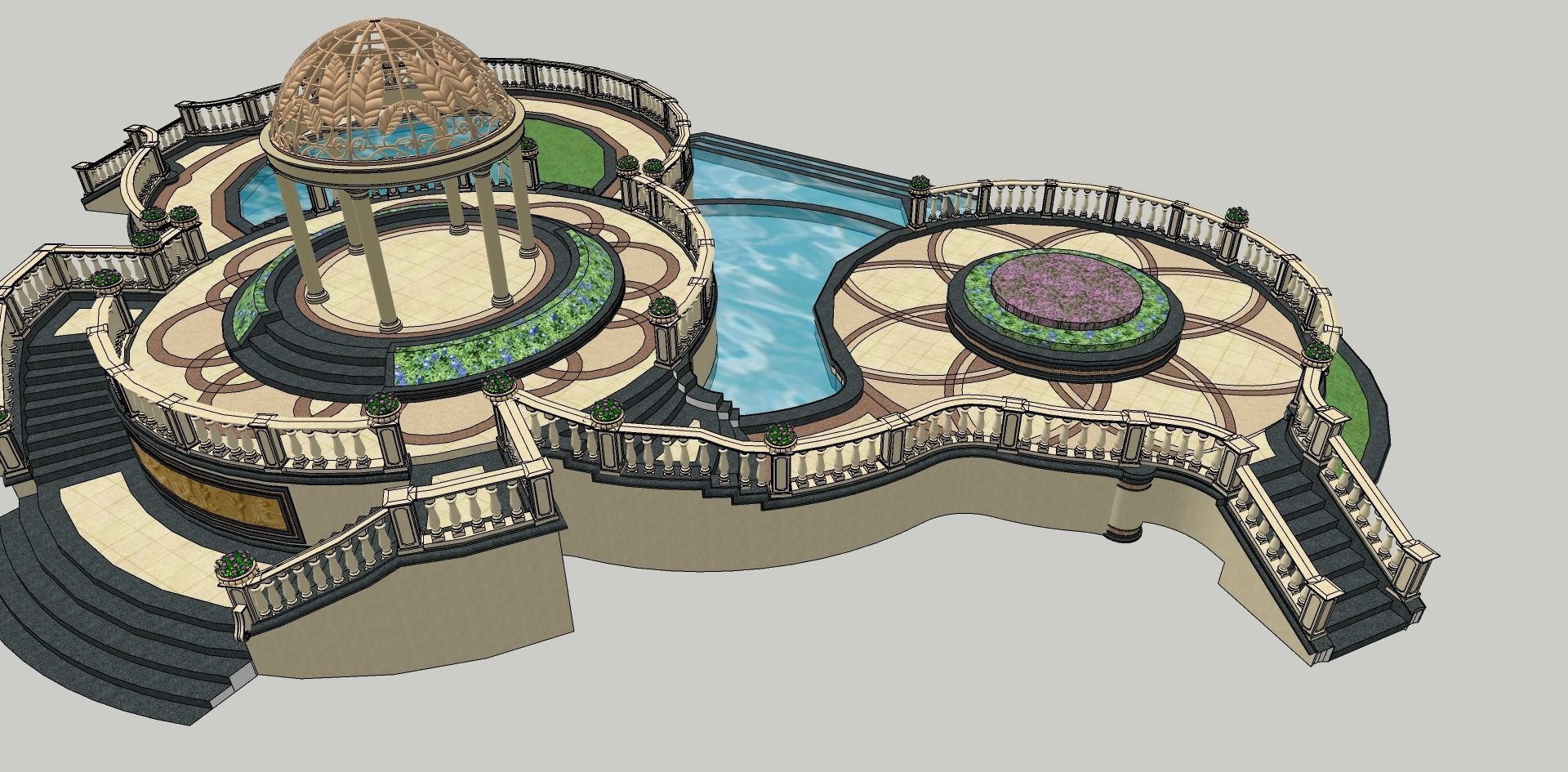 classical outdoor theme park with fountain sketchup model 3D model_2