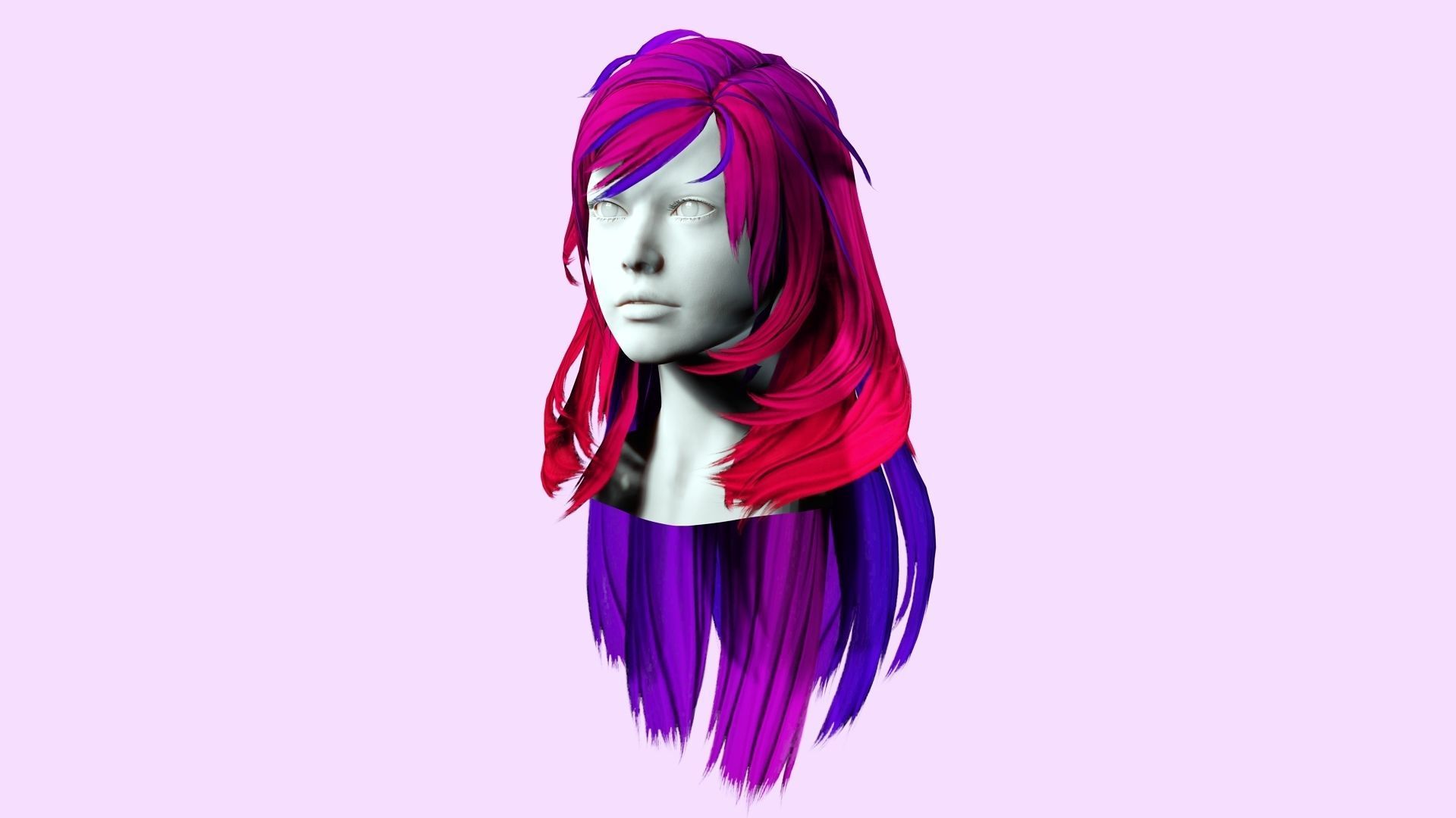 Female Layred hair Low-poly 3D model_3
