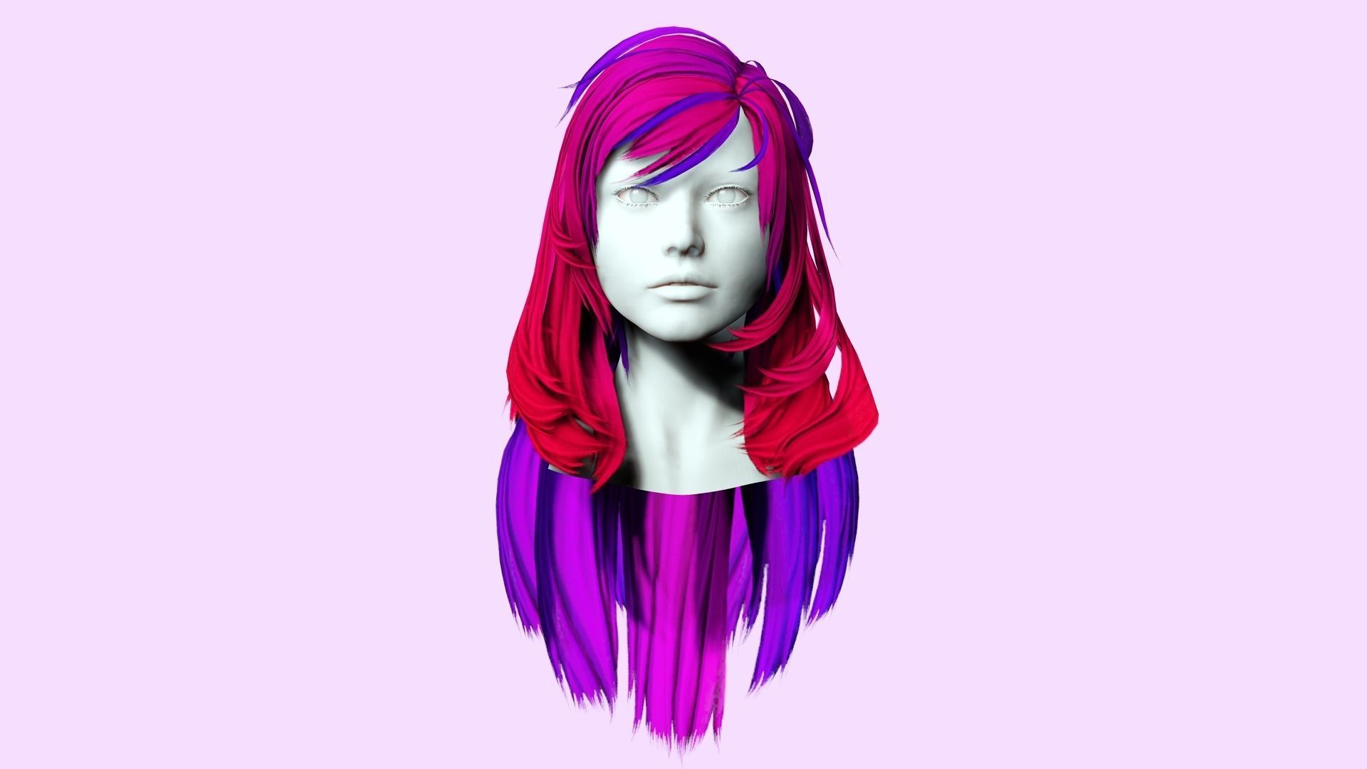 Female Layred hair Low-poly 3D model_2