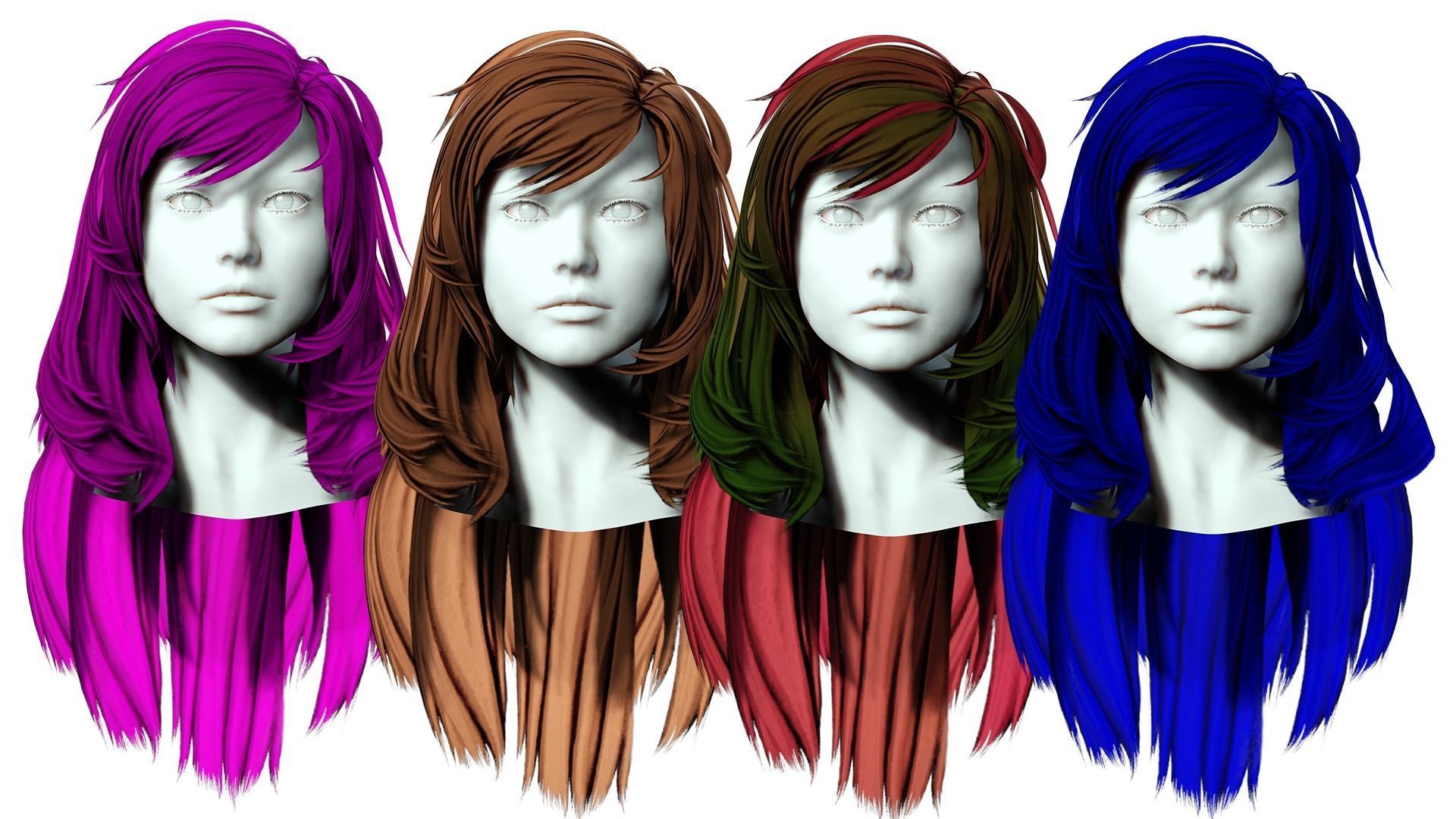 Female Layred hair Low-poly 3D model_1