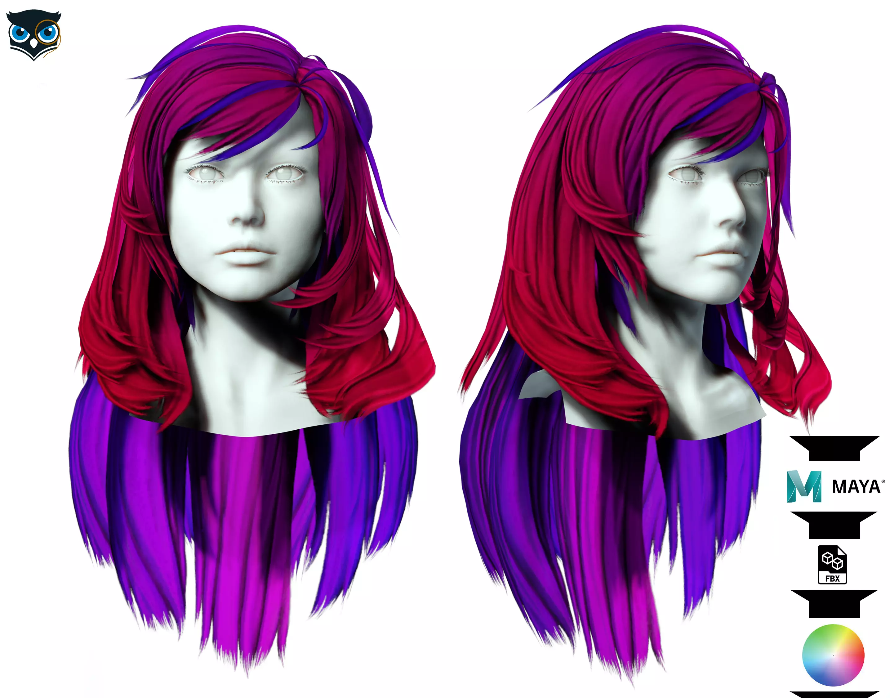 Female Layred hair Low-poly 3D model_0