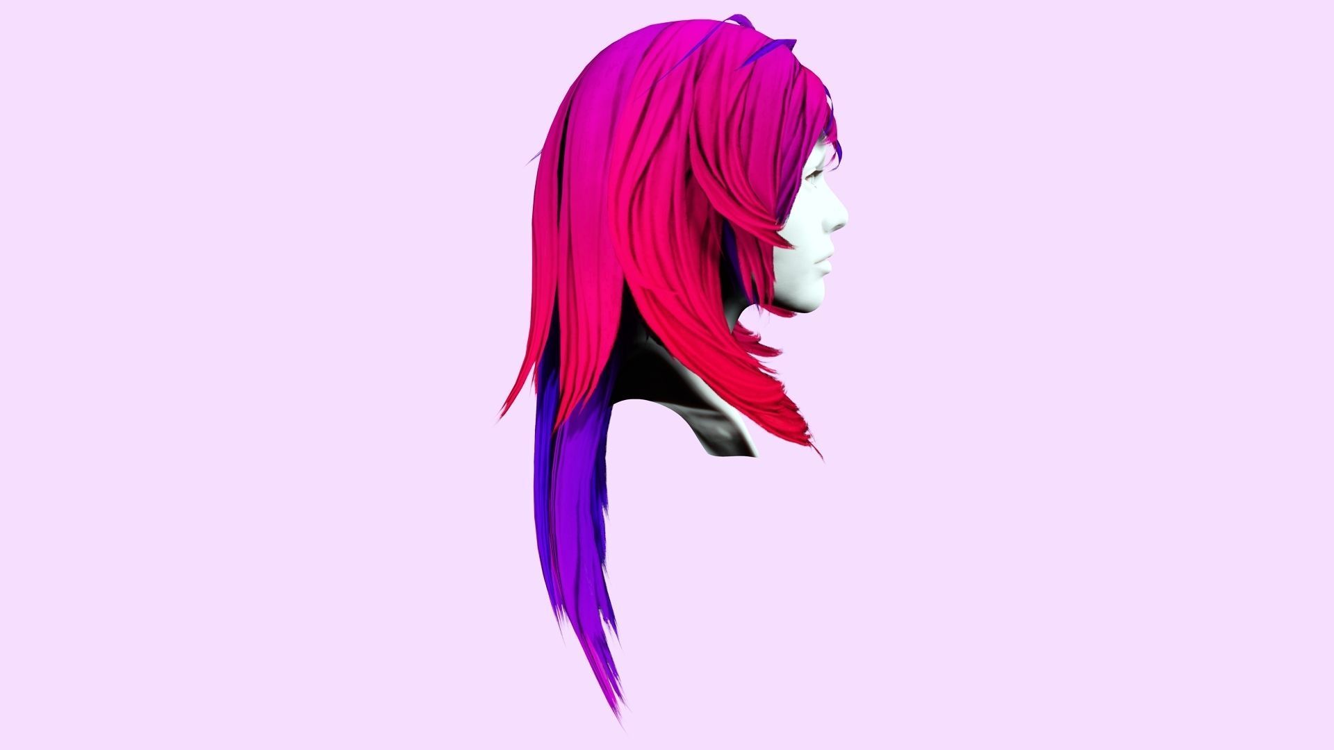 Female Layred hair Low-poly 3D model_6