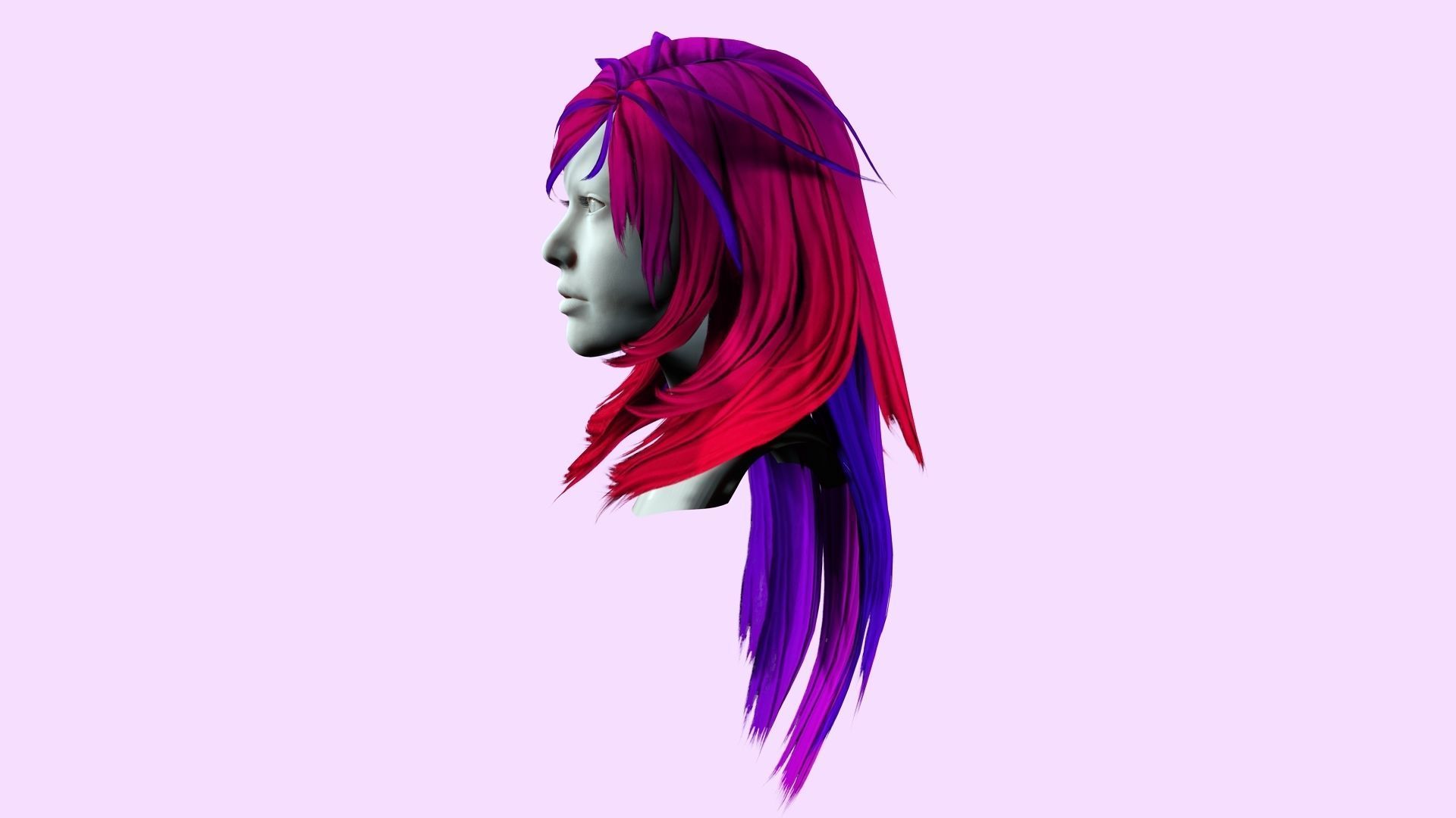 Female Layred hair Low-poly 3D model_4