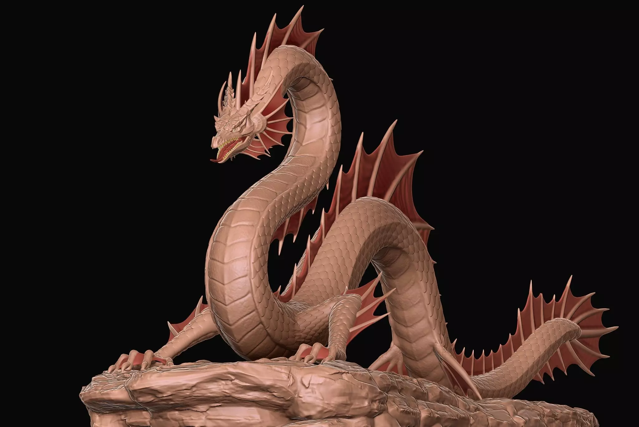 Ancient Sea Dragon above a Rock with Zbrush Project File 3D model_0