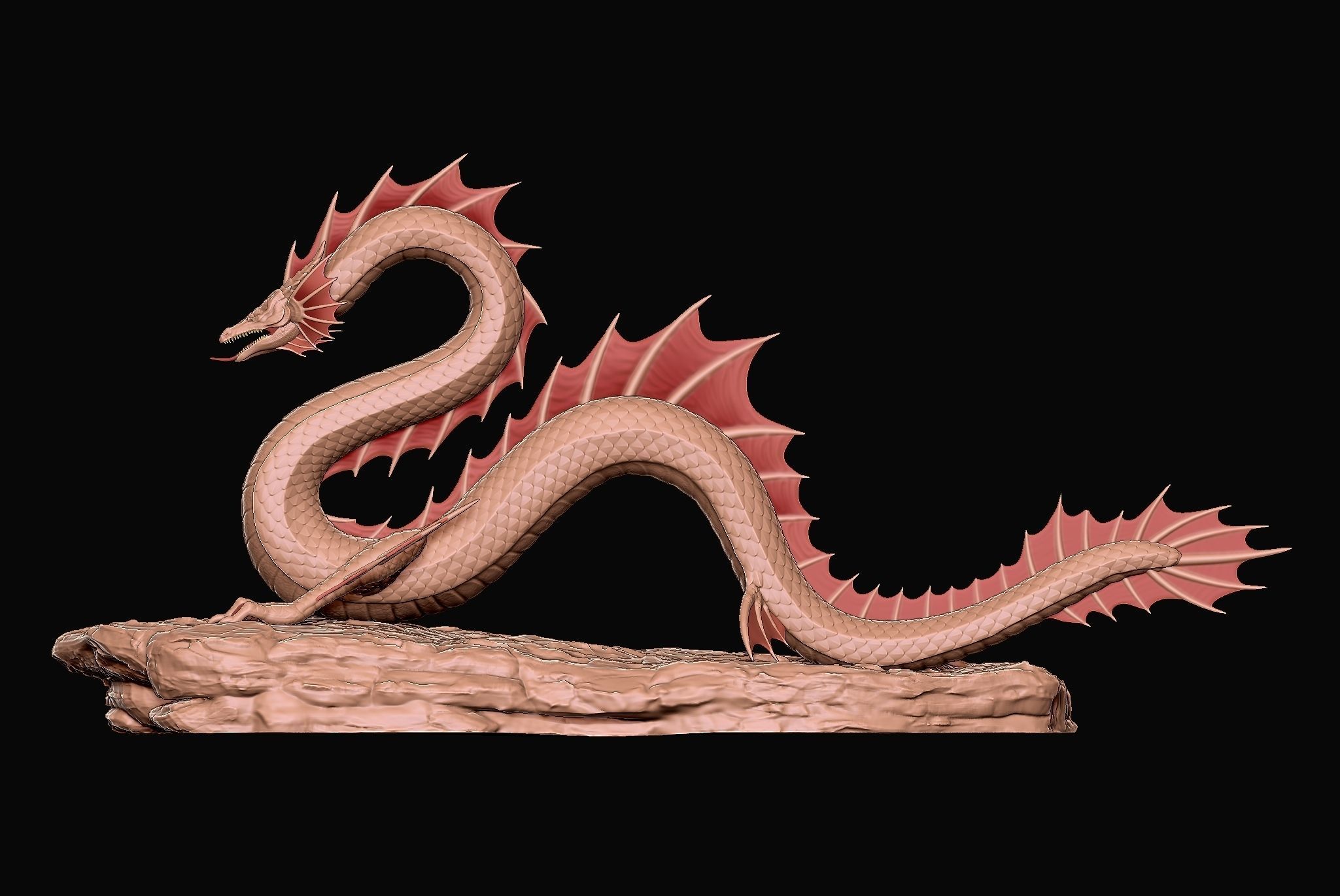 Ancient Sea Dragon above a Rock with Zbrush Project File 3D model_1