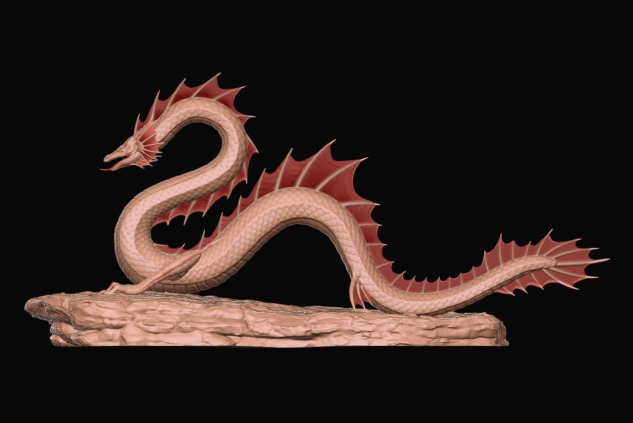 Ancient Sea Dragon above a Rock with Zbrush Project File 3D model_4