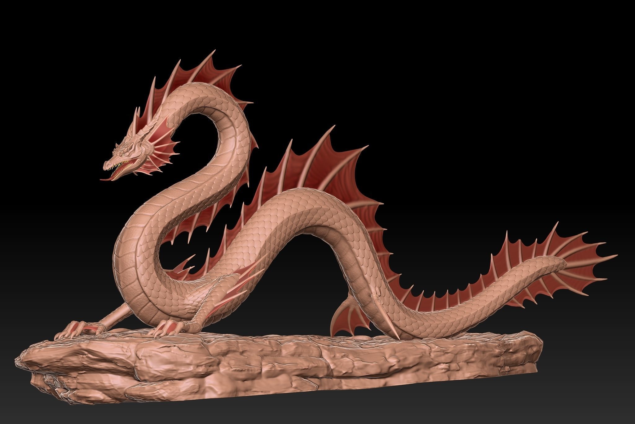 Ancient Sea Dragon above a Rock with Zbrush Project File 3D model_2