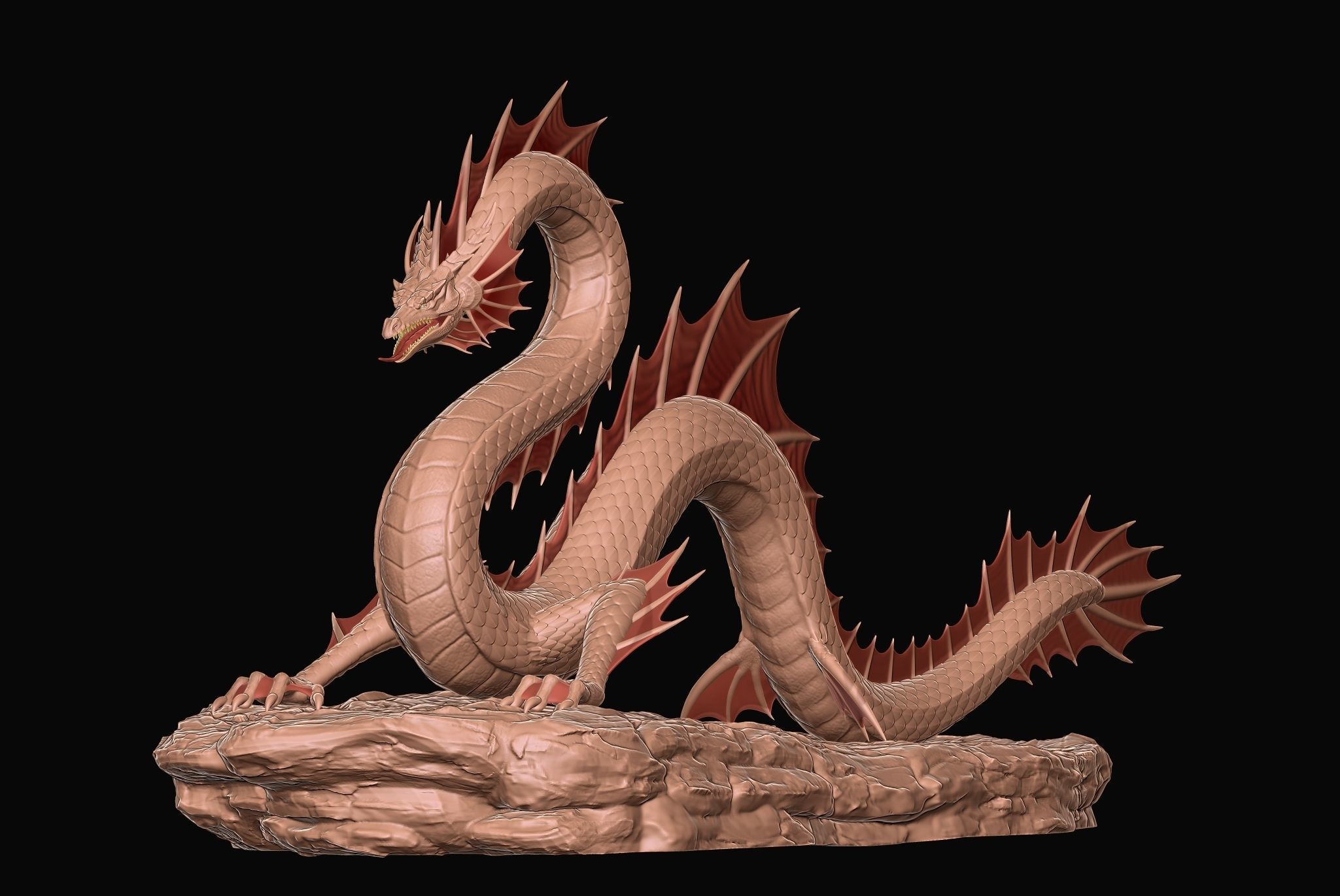 Ancient Sea Dragon above a Rock with Zbrush Project File 3D model_7